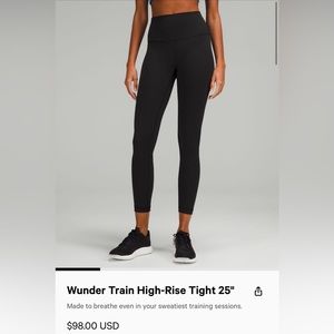 Black wonder train leggings by lululemon. New with raves, never worn.